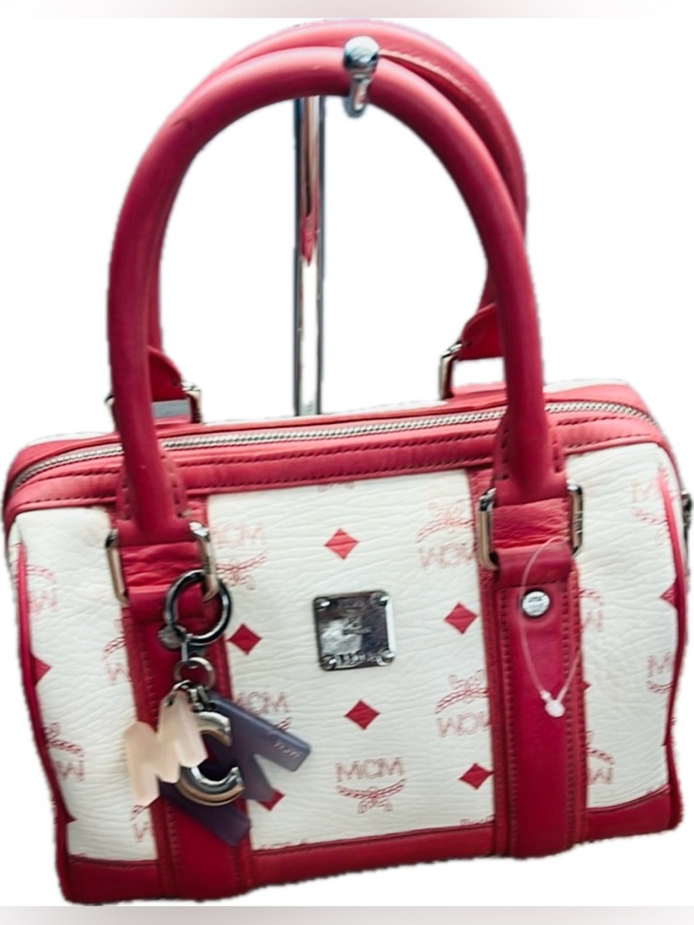 2018 MCM Women's Pink and White Boston Handbag